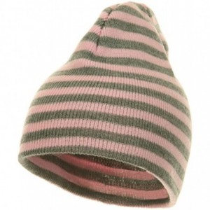 Skullies & Beanies Trendy Striped Beanie - Pink Grey - CZ114YSOQQZ $30.50