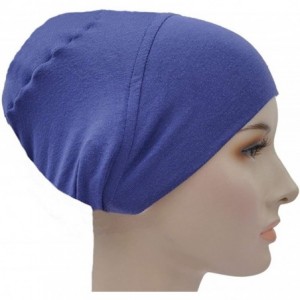 Headbands Hijab Turban Bun Underscarf Chemo Cap Volumizer Hair Loss Cotton Lycra - Jeans Blue - CI18CY7KYWO $43.75