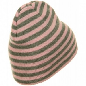 Skullies & Beanies Trendy Striped Beanie - Pink Grey - CZ114YSOQQZ $30.50