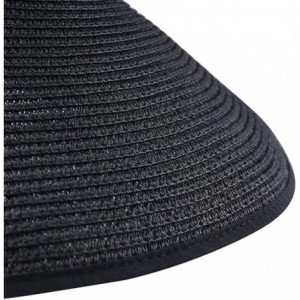 Visors Straw Wide Brim Foldable Roll Up Floppy Visor Sun Hat with Bow - Black - CZ12GYNC1YV $22.62