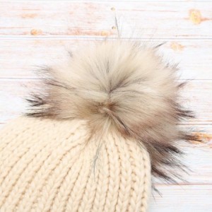 Skullies & Beanies Women's Winter Solid Ribbed Knitted Beanie Hat with Faux Fur Pom Pom - Oatmeal - C718WCAYYN4 $24.34
