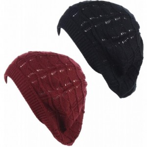 Berets Chic Parisian Style Soft Lightweight Crochet Cutout Knit Beret Beanie Hat - CO18AQ0IHES $34.63
