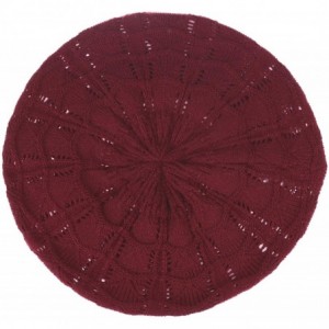 Berets Chic Parisian Style Soft Lightweight Crochet Cutout Knit Beret Beanie Hat - CO18AQ0IHES $30.56
