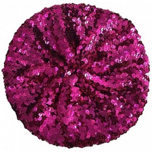 Berets Sparkly Sequins Beret Hat Glitter Mermaid Cap for Dancing Party Fancy Dress - Rose Red - CW182E9UKHG $22.99