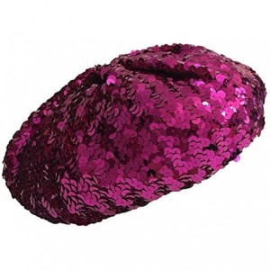 Berets Sparkly Sequins Beret Hat Glitter Mermaid Cap for Dancing Party Fancy Dress - Rose Red - CW182E9UKHG $20.53