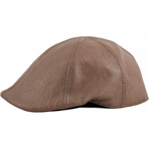 Newsboy Caps Distressed Faux Leather Men's Newsboy Ivy Cap- Solid Color Gatsby Duckbill Pub Hat- Everyday Cap - Brown - C518Y...