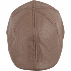 Newsboy Caps Distressed Faux Leather Men's Newsboy Ivy Cap- Solid Color Gatsby Duckbill Pub Hat- Everyday Cap - Brown - C518Y...