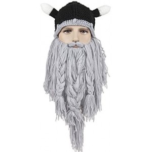 Skullies & Beanies Men's Head Barbarian Vagabond Beanie Original Foldaway Beard Hats Halloween Viking Horns Bearded Caps - Gr...