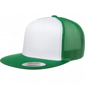 Baseball Caps Yupoong 6006 Flatbill Trucker Mesh Snapback Hat with NoSweat Hat Liner - White Front/Kelly - C718O89Y26A $27.67