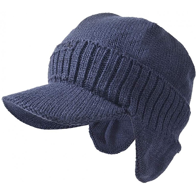 Skullies & Beanies Cable Visor Beanie Black Men Knit Winter Hats - B323-navy - CQ18KMI922I $31.87