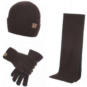 Skullies & Beanies 3 Pieces Winter Warm Knit Beanie Hat + Long Scarf + Non-Slip Touch Screen Gloves Gift Sets for Men Women -...