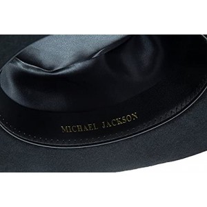 Fedoras MJ Michael Fedora Hat Classic MJ Smooth Criminal Men's Wool Fedora Hat Cap with Gold Name - CE18DYRL3D0 $49.50