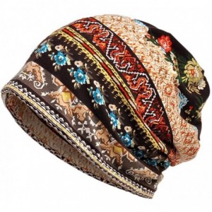 Skullies & Beanies Unisex Floral Print Cancer Hat Beanie Scarf Turban Sleep Head Wrap Cap - Coffee - CI18GEH03MC $17.96