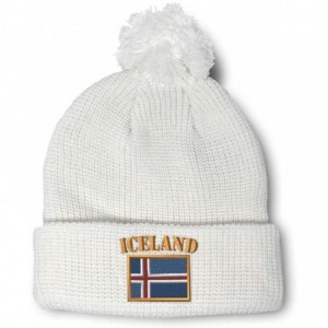 Skullies & Beanies Winter Pom Pom Beanie for Men & Women Iceland Flag Embroidery Skull Cap Hat - White - C712ESL6GCJ $13.78