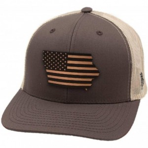 Baseball Caps 'Iowa Patriot' Leather Patch Hat Curved Trucker - Brown/Tan - C918IGQGC3E $48.35