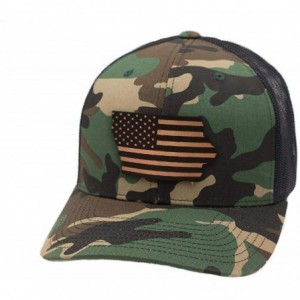 Baseball Caps 'Iowa Patriot' Leather Patch Hat Curved Trucker - Brown/Tan - C918IGQGC3E $48.35
