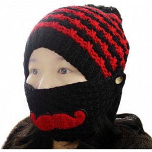 Bomber Hats Women's Beard Mustache Knitted Striped PHat Hip Hop Beanie Cap - Knit Black - C111SCFVREF $19.11