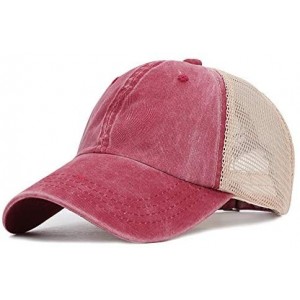 Baseball Caps Vintage Distressed Trucker Hat Mesh Adjustable Baseball Cap Unisex Headwear - Wine - CO18RT85QEA $22.18