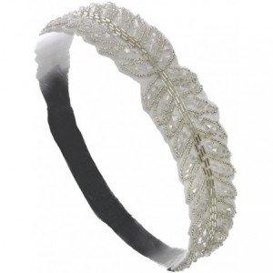 Headbands Women's Bead & Crystal Elastic Fashion Headband Black Mix - White/Silver - CH11YUARCJT $25.16