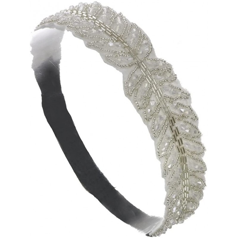 Headbands Women's Bead & Crystal Elastic Fashion Headband Black Mix - White/Silver - CH11YUARCJT $22.43