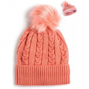 Skullies & Beanies Women Winter Faux Fur Pom Beanie Hat w/Warm Fleece Lined Thick Skull Ski Cap - Pink - CC189GSIC5K $10.29