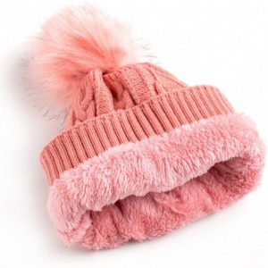 Skullies & Beanies Women Winter Faux Fur Pom Beanie Hat w/Warm Fleece Lined Thick Skull Ski Cap - Pink - CC189GSIC5K $21.15