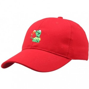 Baseball Caps The Frog "Sipping Tea" Adjustable Strapback Cap - Red Frog - C5188CH0ROO $34.12