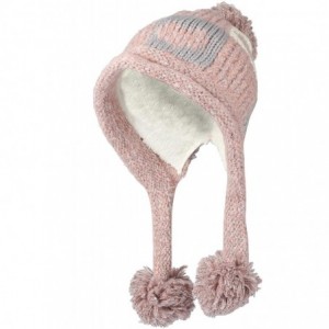 Skullies & Beanies Fleece Lining Thick Cable Knit Beanie Hat Pom Earflaps DZ70028 - Pink - CW18L754N90 $39.02