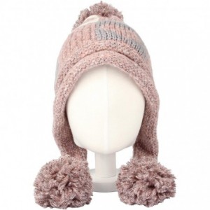 Skullies & Beanies Fleece Lining Thick Cable Knit Beanie Hat Pom Earflaps DZ70028 - Pink - CW18L754N90 $33.51