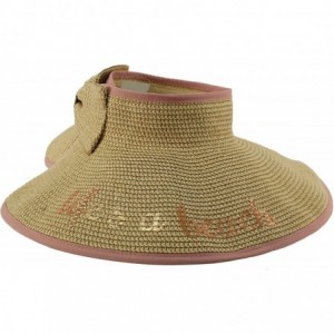 Sun Hats UPF UV Sun Protection Quote Rollable Travel Wide Brim Visor Beach Pool Hat - Life's a Beach- Blush - CT18C70LRT6 $23.69