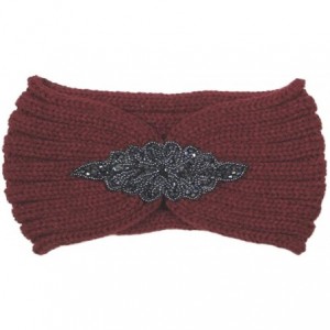 Cold Weather Headbands Women's Winter Sequin Flower Knitted Headband Ear Warmern - Bead - Burgundy - CT18HD4YN9O $20.18