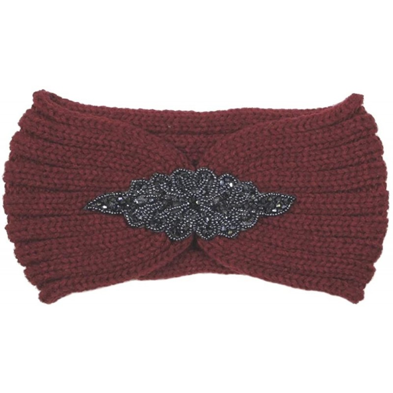 Cold Weather Headbands Women's Winter Sequin Flower Knitted Headband Ear Warmern - Bead - Burgundy - CT18HD4YN9O $17.83