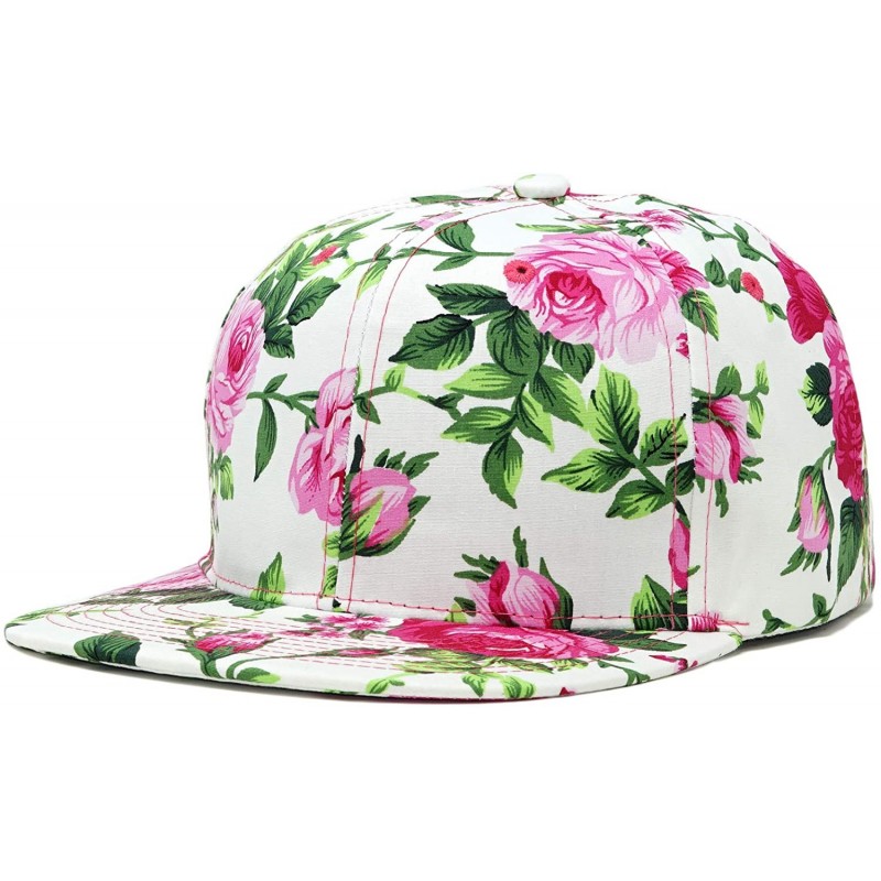 Baseball Caps Pattern Printed Solid Flat Bill Snapback Hat Adjustable Colorful Baseball Cap - Flower- Pink - C418WRXH407 $19.09