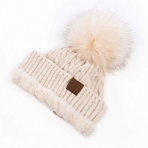 Skullies & Beanies Women Winter Pom Pom Beanie Hats Warm Fleece Lined-Chunky Trendy Cute Chenille Knit Twist Cap - 2-beige-h ...