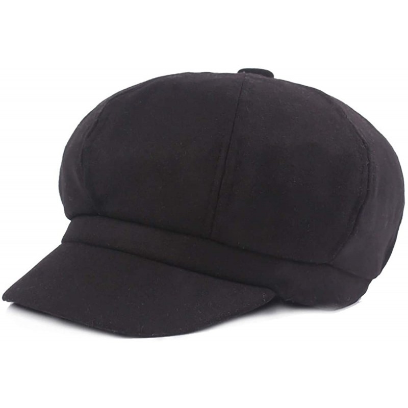 Newsboy Caps Women Newsboy Cabbie Beret Cap Beret Visor Winter Paperboy Flat Hats - Black - CM18KHO4COX $25.80