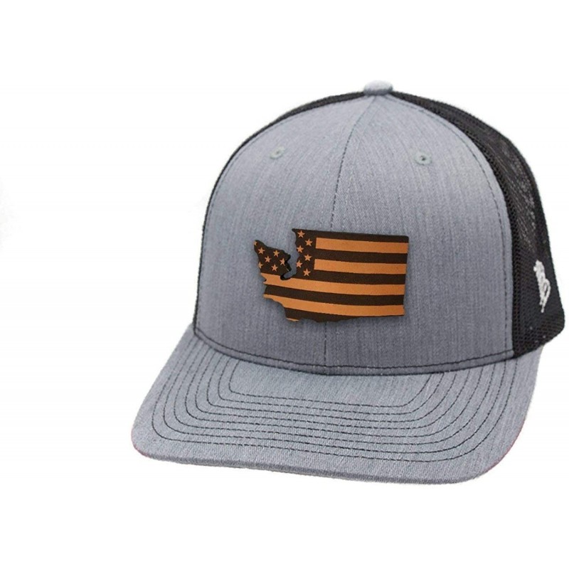 Baseball Caps 'Washington Patriot' Leather Patch Hat Curved Trucker - Heather Grey/Black - CX18IGOZYRA $49.48