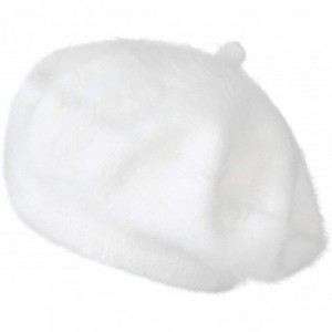 Berets Solid Color Angora French Beret Furry Artist Flat Winter Hat - White With Tab - C0188YE203T $71.68