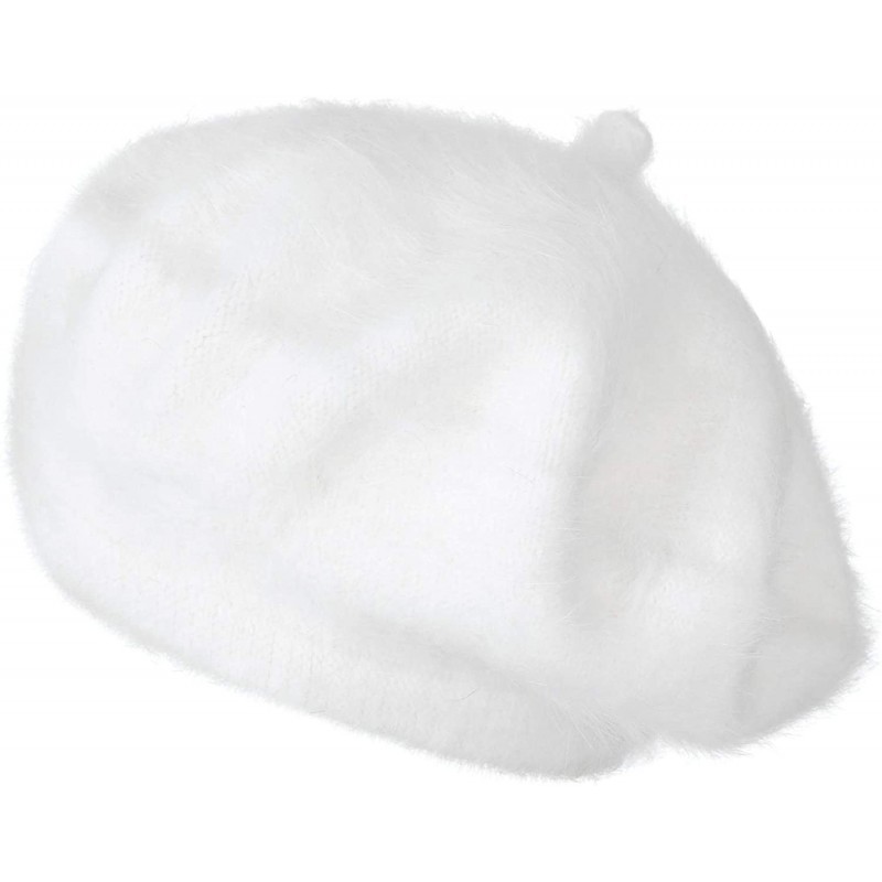 Berets Solid Color Angora French Beret Furry Artist Flat Winter Hat - White With Tab - C0188YE203T $59.46