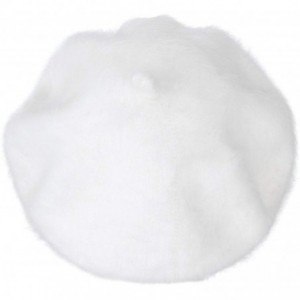 Berets Solid Color Angora French Beret Furry Artist Flat Winter Hat - White With Tab - C0188YE203T $59.46