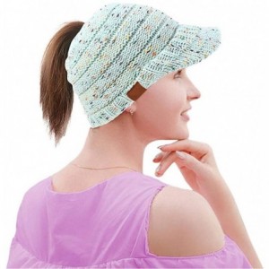 Skullies & Beanies Women's Warm Chunky Cable Knit Messy Bun Hat Ponytail Visor Beanie Cap - Confetti Mint - CL18LNSRG9A $21.77