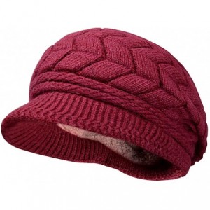 Skullies & Beanies Womens Knit Wool Hats with Visor Warm Skull Beanie Caps for Winter - Claret - CM11T8PTRXB $35.82