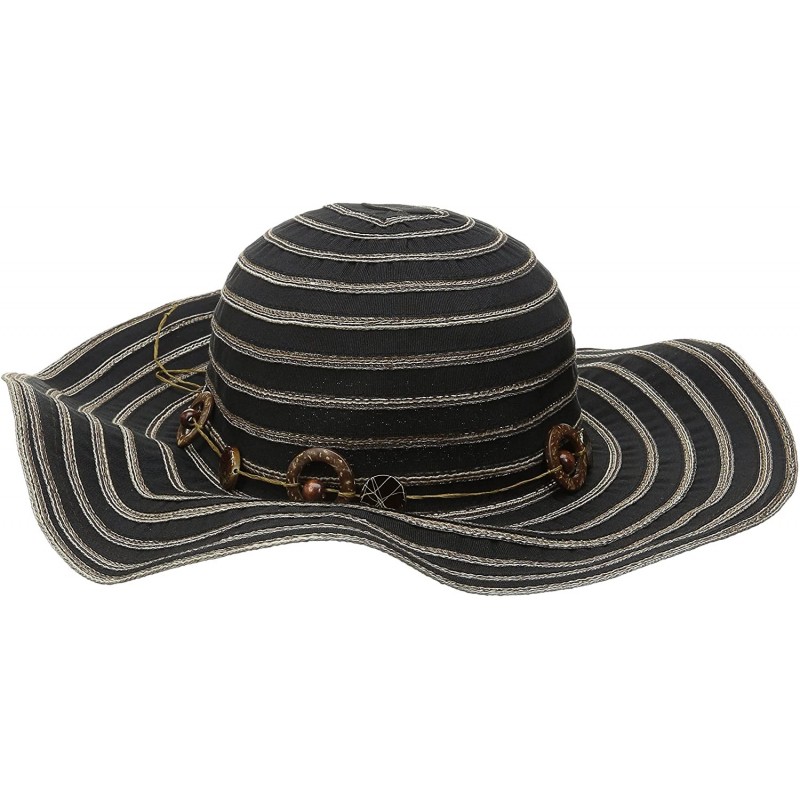 Sun Hats Women's 4-inch Brim Ribbon Sun Hat with Bead Trim - Black - CY126AOQ5GD $53.07