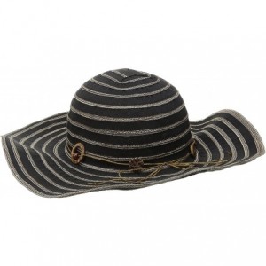 Sun Hats Women's 4-inch Brim Ribbon Sun Hat with Bead Trim - Black - CY126AOQ5GD $48.08