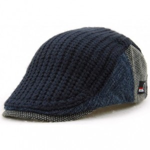 Newsboy Caps Men's Knitted Wool Driving Duckbill Hat Warm Newsboy Flat Scally Cap - Deep Blue - CS12NRLTZ2L $20.60
