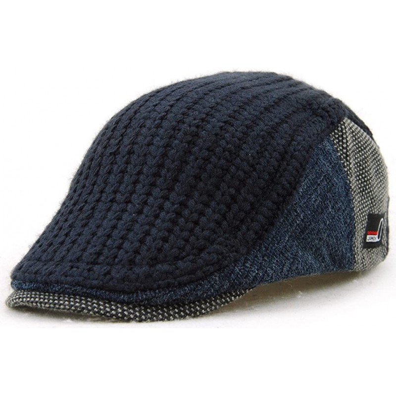 Newsboy Caps Men's Knitted Wool Driving Duckbill Hat Warm Newsboy Flat Scally Cap - Deep Blue - CS12NRLTZ2L $19.56