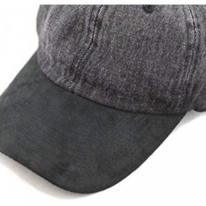 Baseball Caps Unisex Washed Low Profile Denim Suede Bill Cotton Plain Cap - Black With Black Suede - C712NV4BYJA $19.70