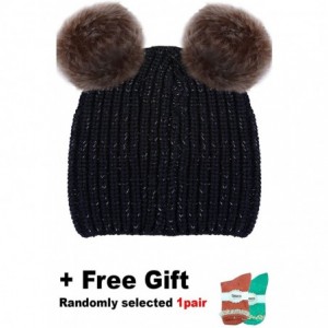 Skullies & Beanies Women/Men's Winter Fur Ball Pompom Beanie Cozy Knit Hat - Pompom7 Black& Brown - CA188HKMD4H $31.29