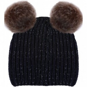 Skullies & Beanies Women/Men's Winter Fur Ball Pompom Beanie Cozy Knit Hat - Pompom7 Black& Brown - CA188HKMD4H $26.67
