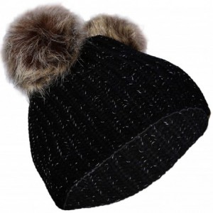 Skullies & Beanies Women/Men's Winter Fur Ball Pompom Beanie Cozy Knit Hat - Pompom7 Black& Brown - CA188HKMD4H $26.67