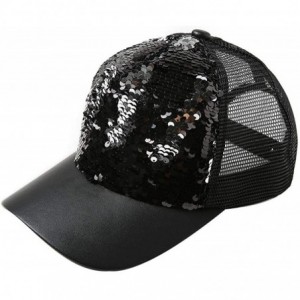 Balaclavas Women Adjustable Sequin Bling Tennis Baseball Cap Sun Cap Hat - Black - CO193XU3YSI $6.02